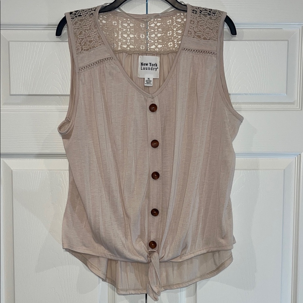 New York Laundry Light Tan Button-Down Blouse